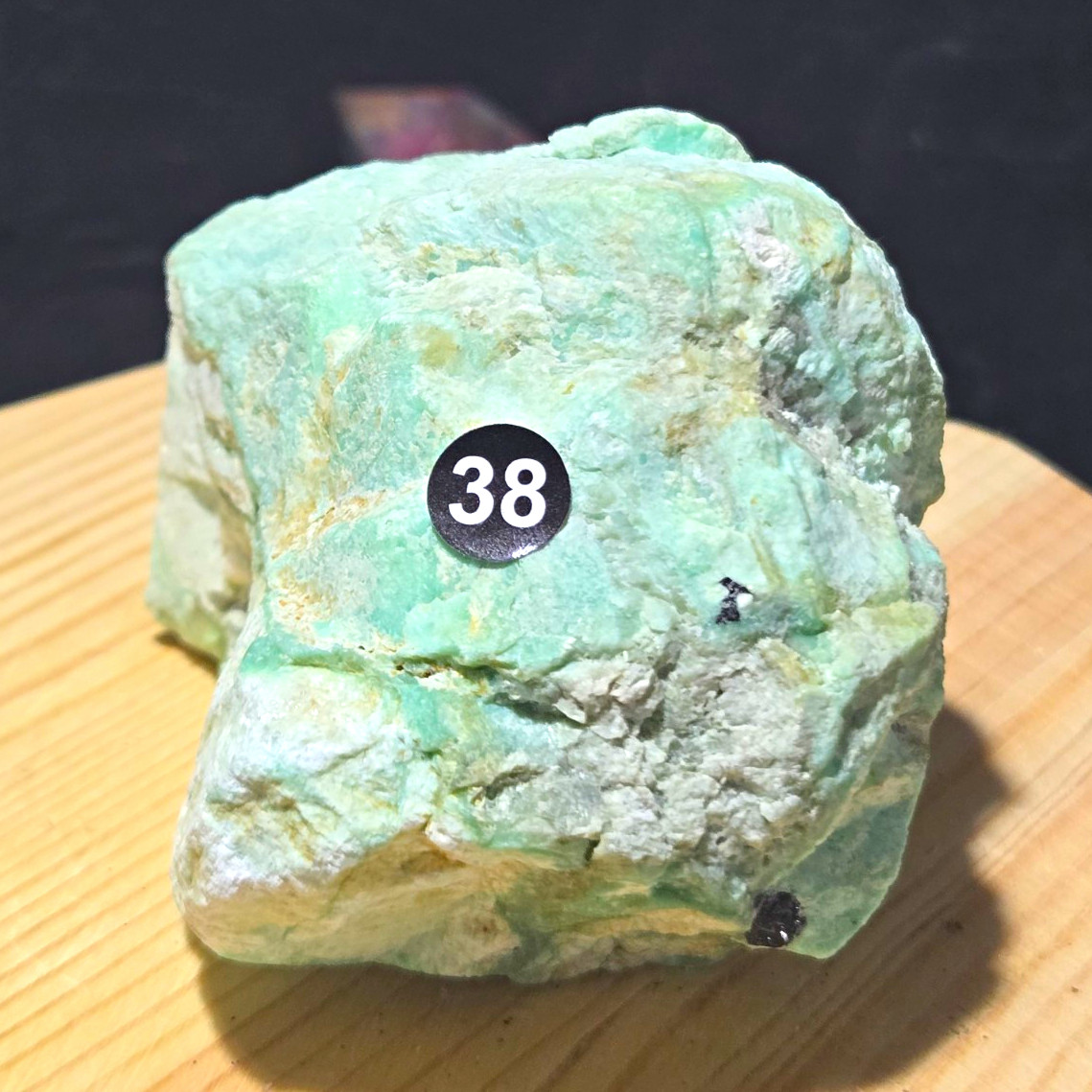 Raw Green opal rough cabbing mineral specimen w/ black inclusion BL38