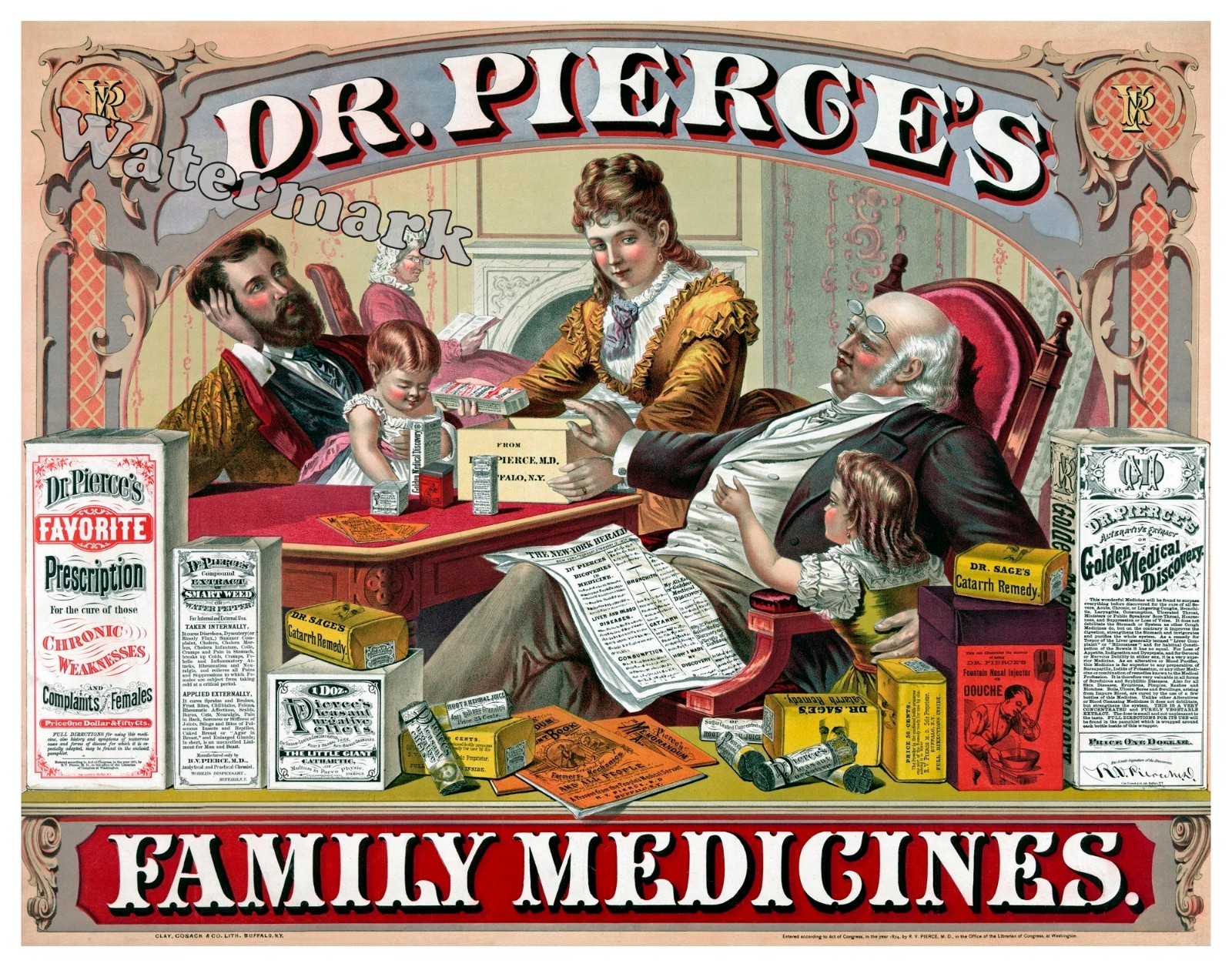Dr. Pierce\'s 1874 Family Medicines Advertisement New York 11X14  Print