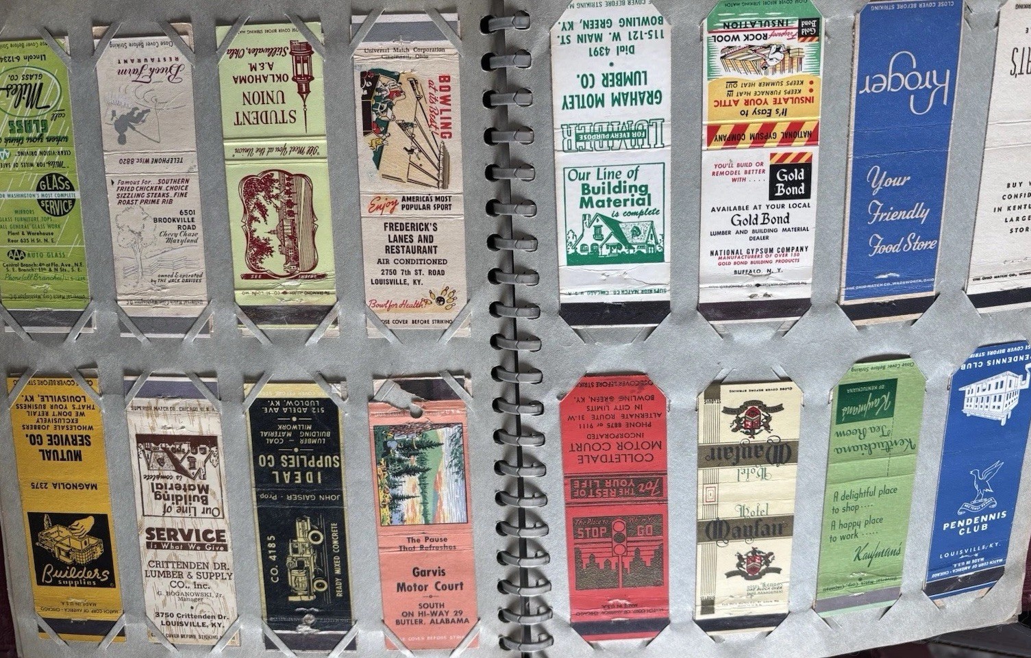 Vintage Lot 200+ Matchbook Covers Album 1950s USA Location No Matches 2 Pinups