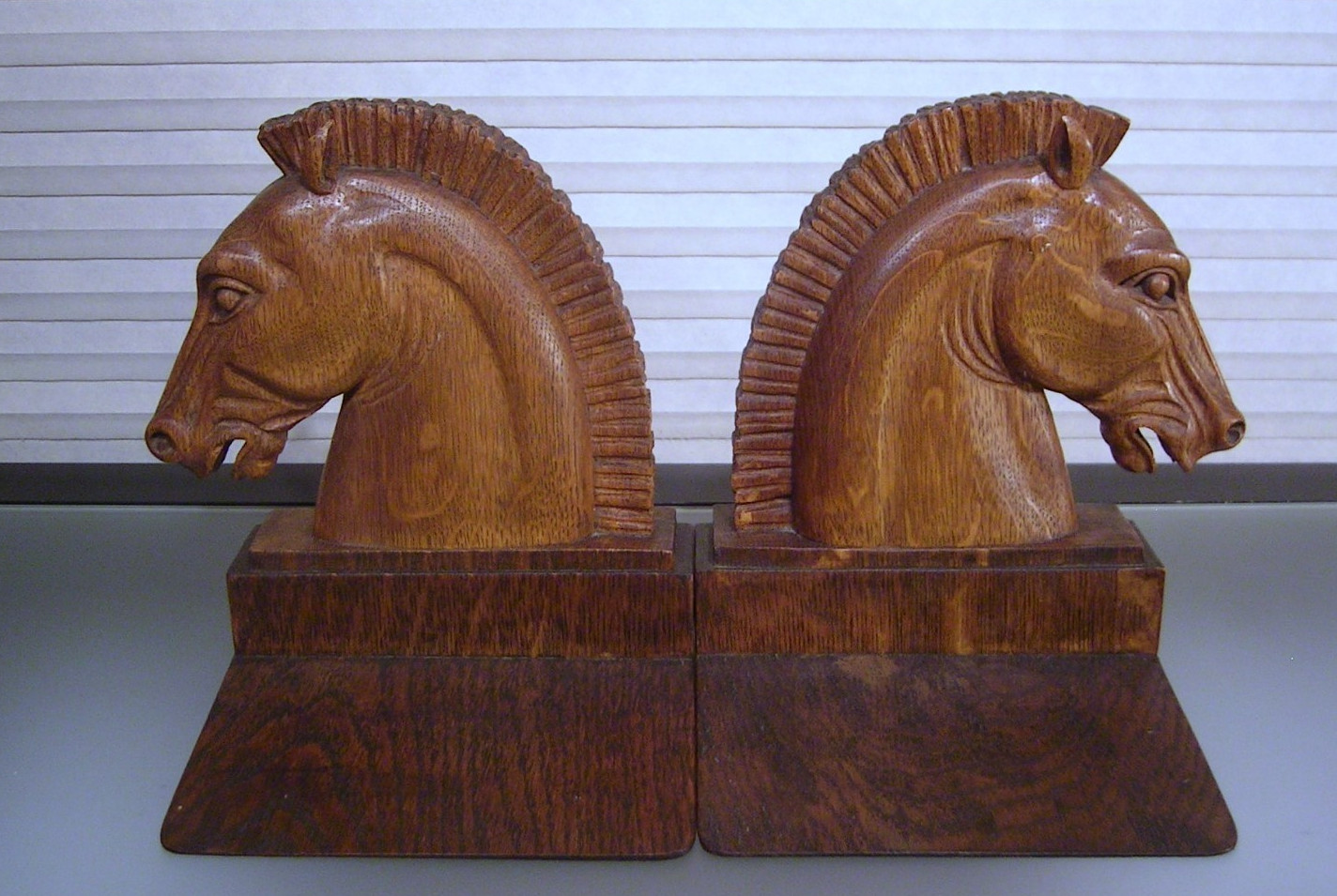 Vtg Hand Carved Wood Horse Head Sculpture Bookends