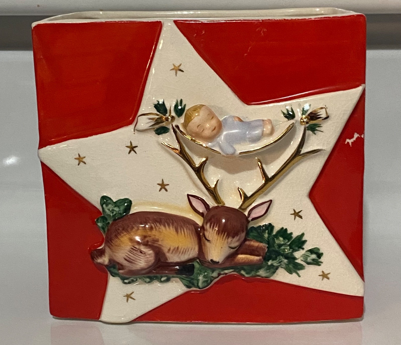 Vtg 1958 Relpo Samson Import ReindeerFawn Sleeping BabyStar Wall Pocket Planter