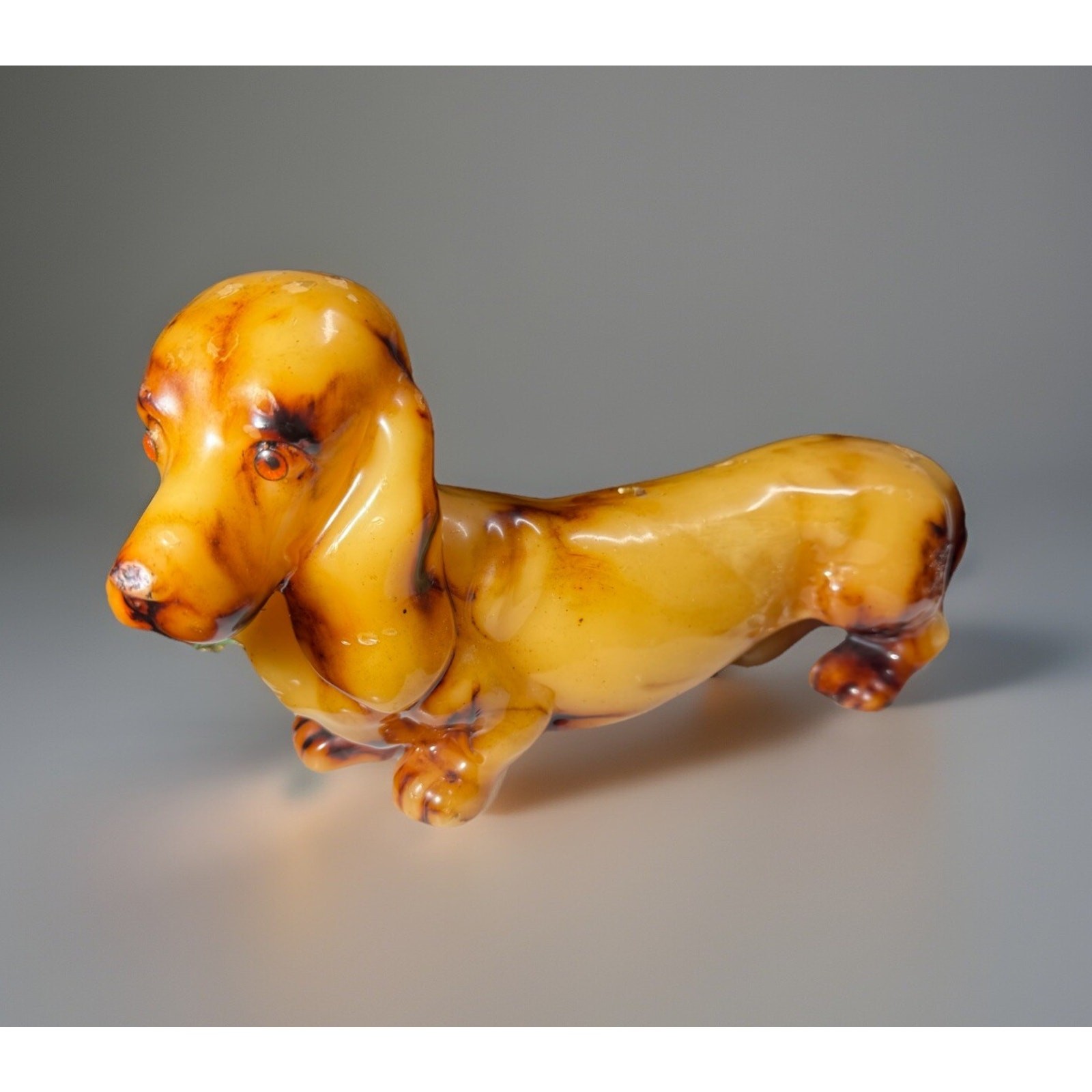 Vintage Lg 14” Dachshund Dog Wax Candle Unused Golden Amber Eyes Still Wrapped