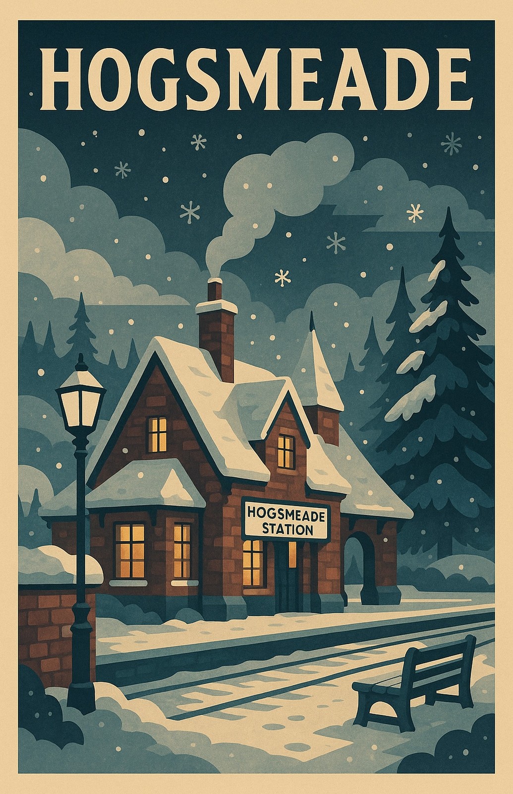 Hogsmeade Station in Winter\'s Embrace Travel Poster Print Wall Art Home Decor