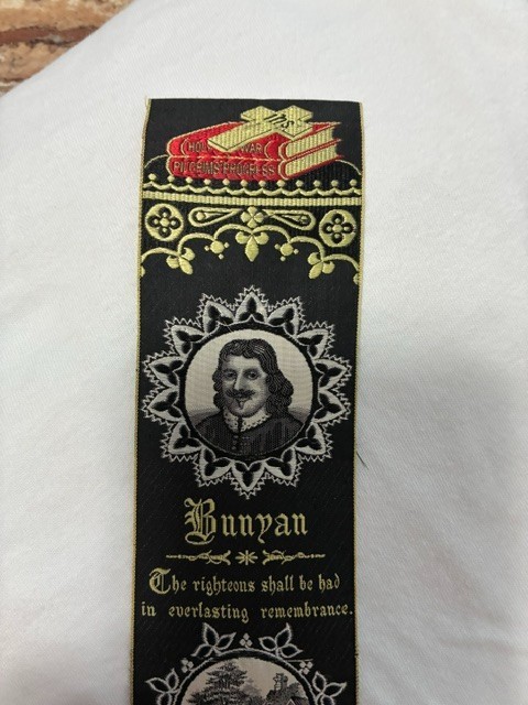 Antique Victorian T. Stevens Stevengraph Woven Silk Bookmark John Bunyan Baptist