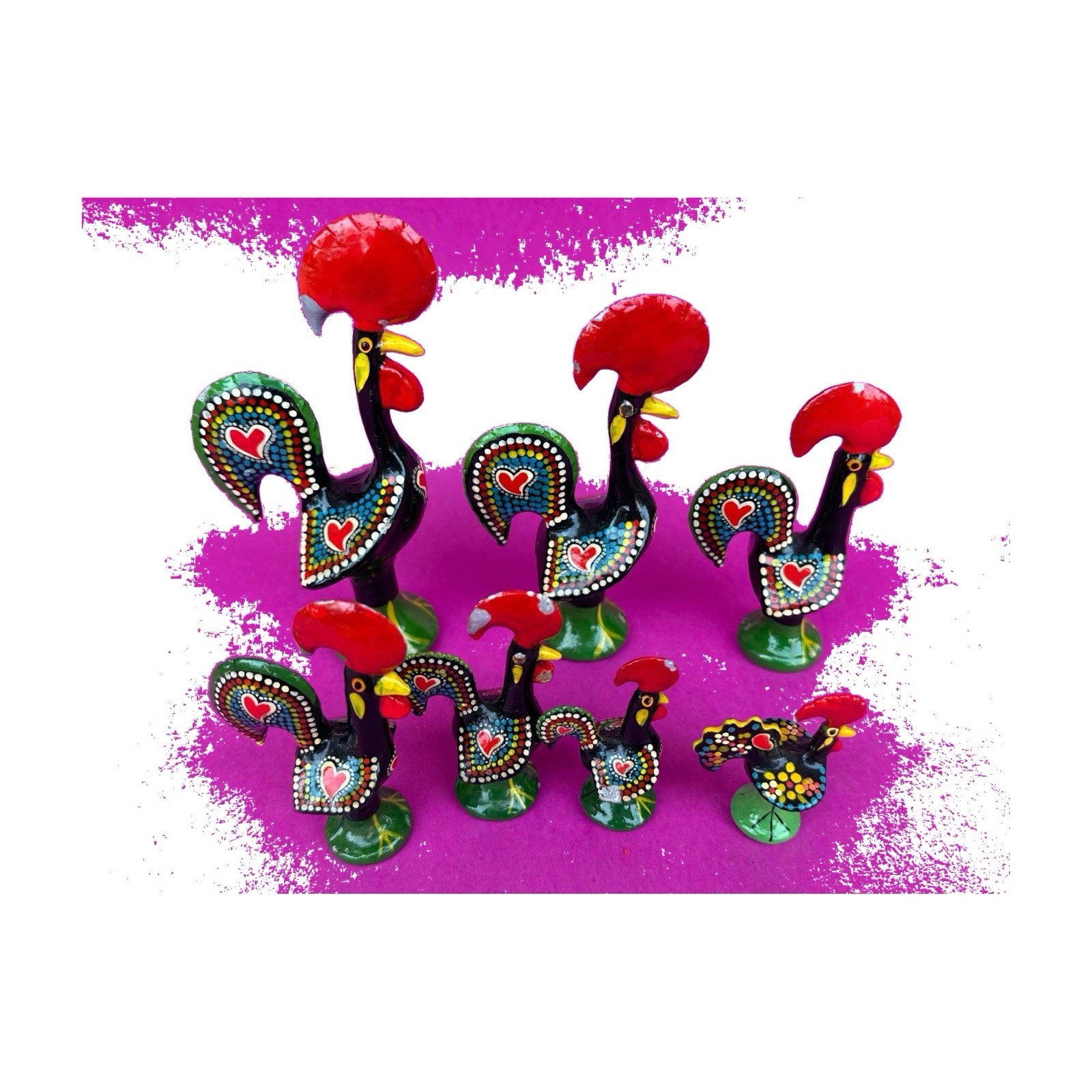 Lot 8 Vintage Portuguese Galo de Barcelos Good Luck Roosters