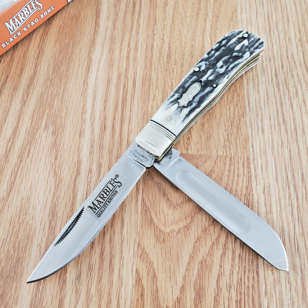 Marbles Jumbo Trapper Pocket Knife Stainless Clip/Spey Blades Stag Bone Handle
