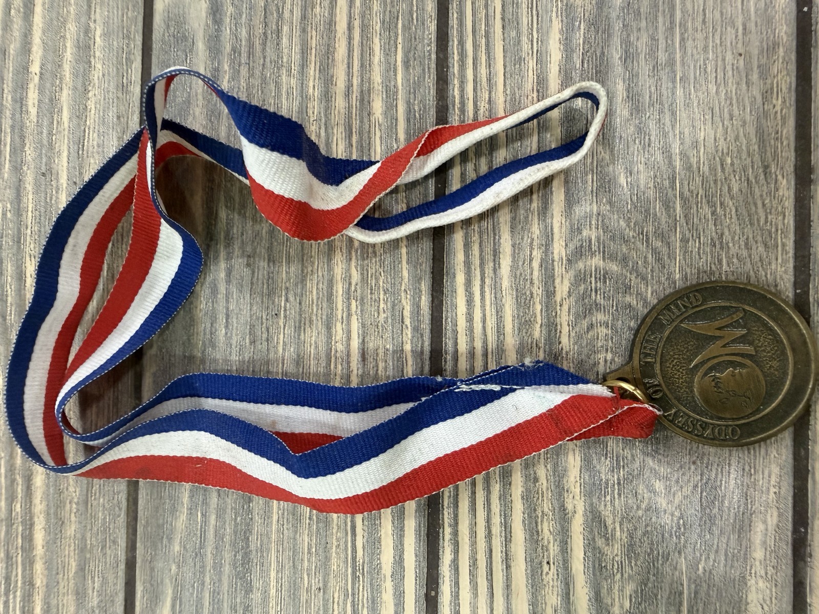 Vintage Odyssey of the Mind Medal 1995 Inscribed Barbara SJC Red White Blue