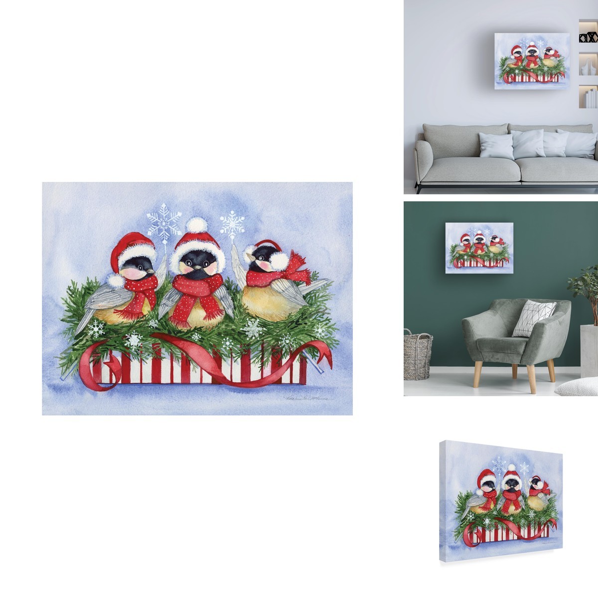 Trademark Fine Art Canvas Art \'Christmas Day Chickadees\' Kathleen Parr McKenna