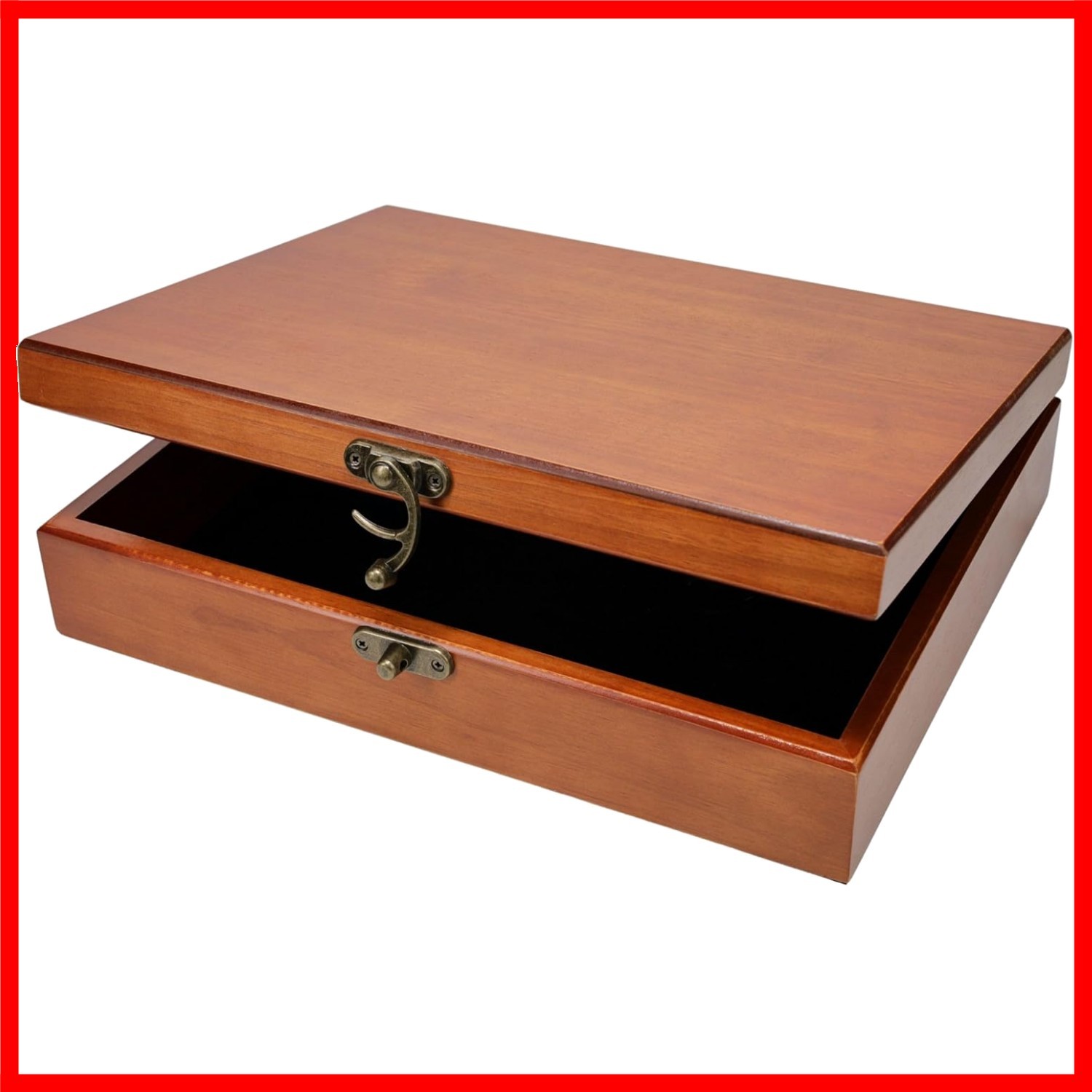 Large Vintage-Inspired Wooden Keepsake Box with Velvet Lining & Latch Closure
