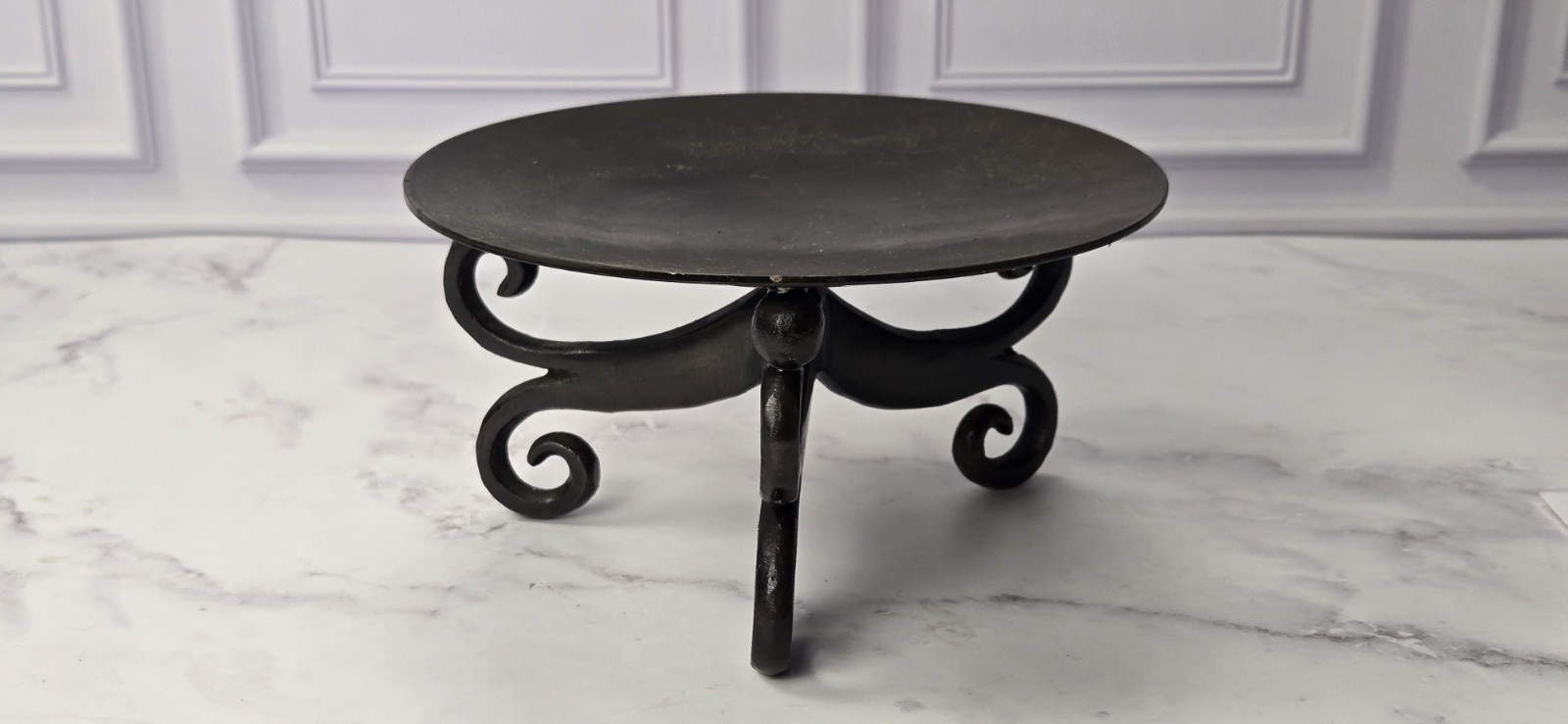 Vintage Cast Iron Pillar Candle Holder Curled Scroll Base 6.5