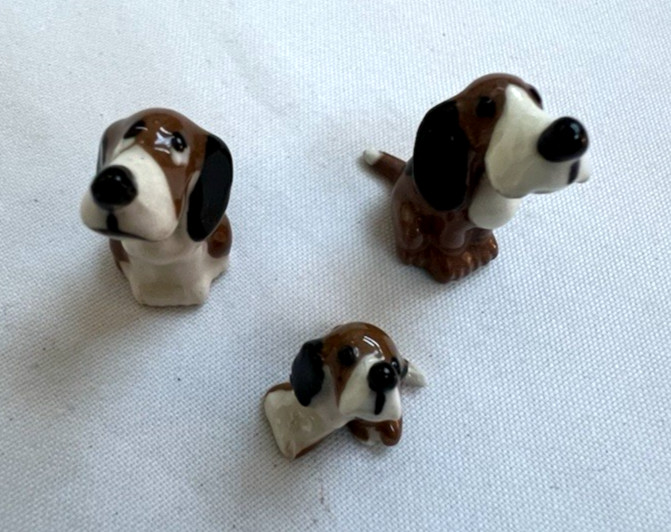 Vintage Dogs Miniature Tiny Figurines Breed Unknown Porcelain Puppy Lot Of 3