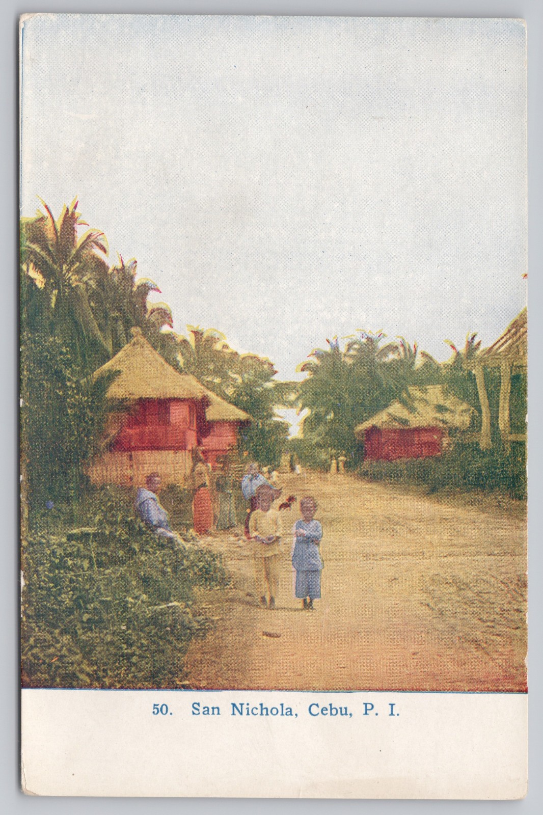 Cebu Philippines P.I. San Nichola Street Scene Children Vintage Postcard B1