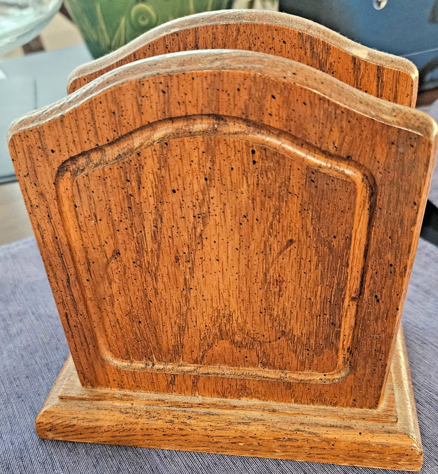 Vintage 1970's Cornwall Solid Wood Napkin Holder Rustic Oak Dining Table Decor