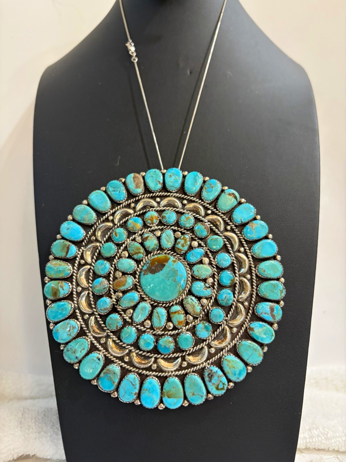 JW Sterling Silver Turquoise Blue Native American Jewelry Zuni Shield pin/pendan