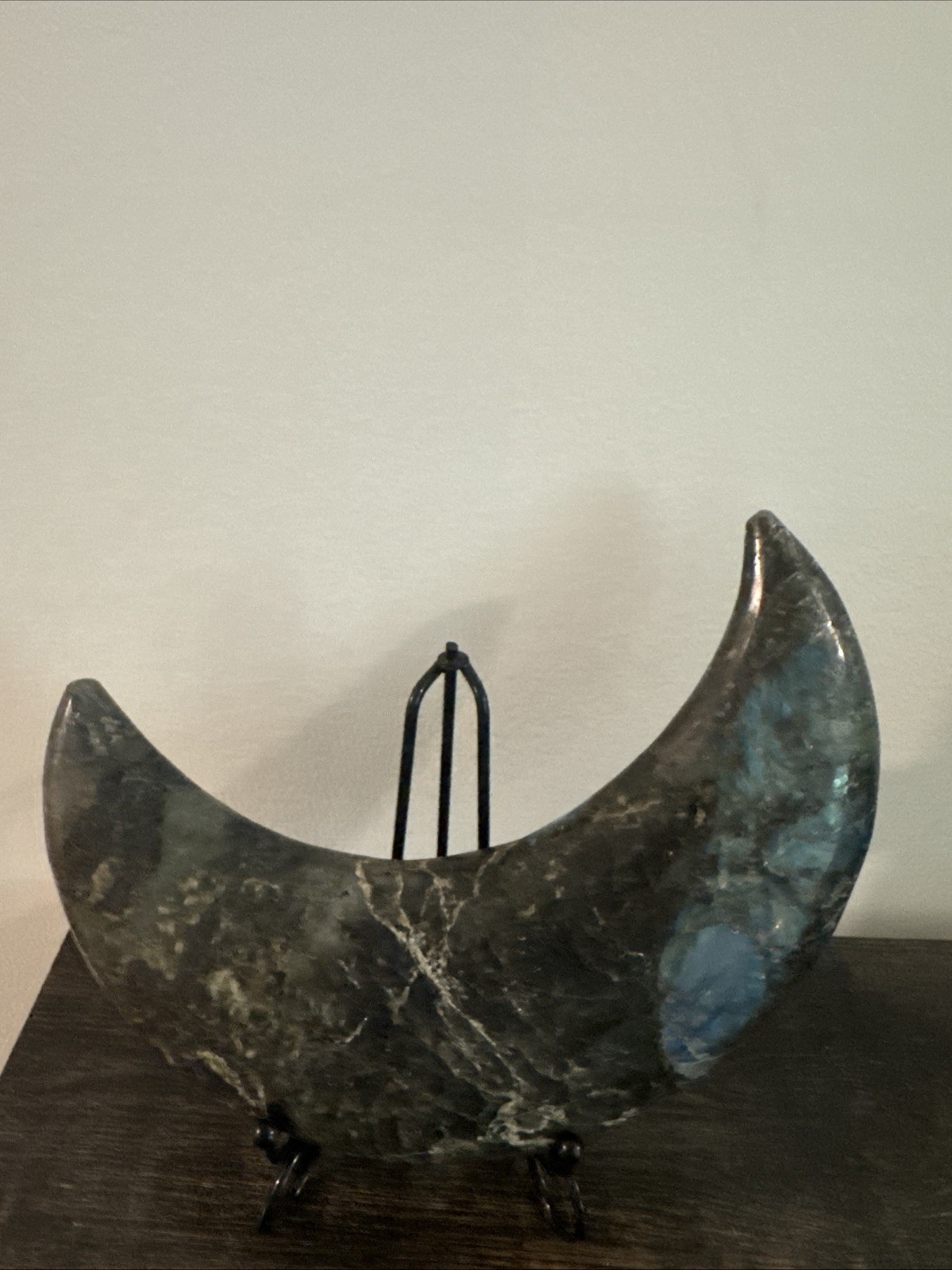 Super Size Labradorite Crystal Moon Carving On Stand 4 Lbs 9.5”