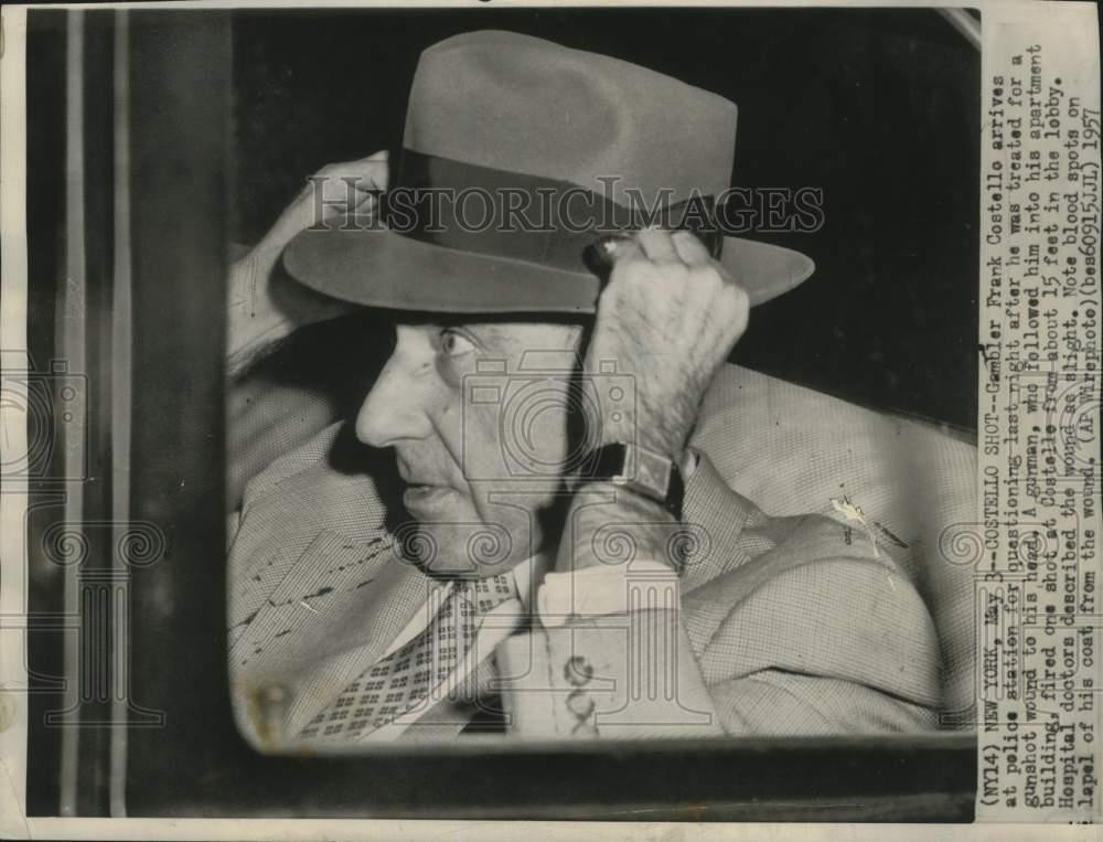 1957 Press Photo Gambler Frank Costello arrived at Police Station, New York