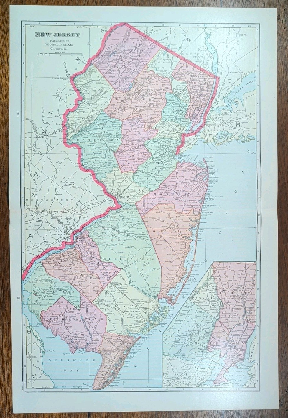 Vintage 1905 NEW JERSEY Map 14\