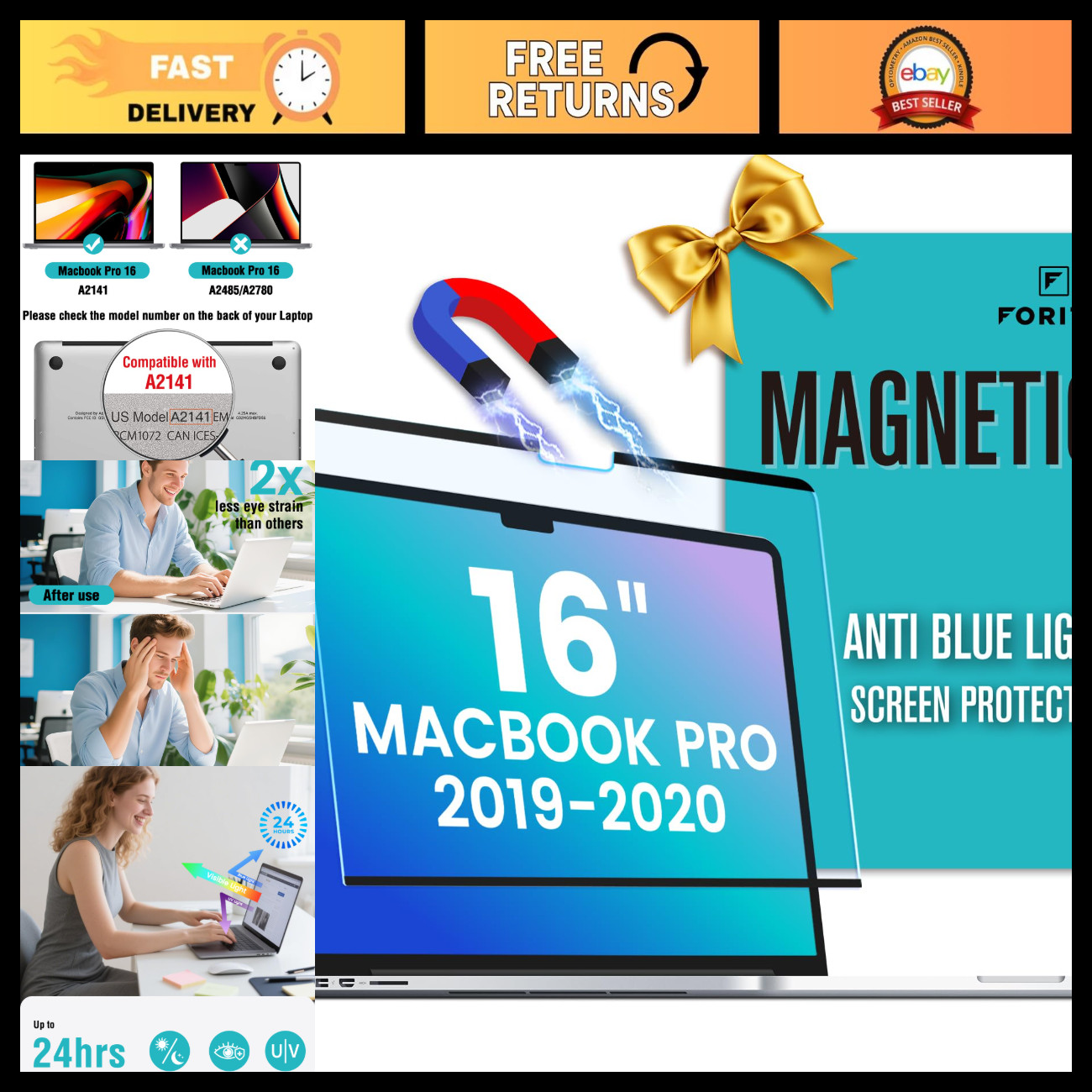 F FORITO Magnetic Anti Blue Light Screen Protector Compatible with MacBook Pro 1