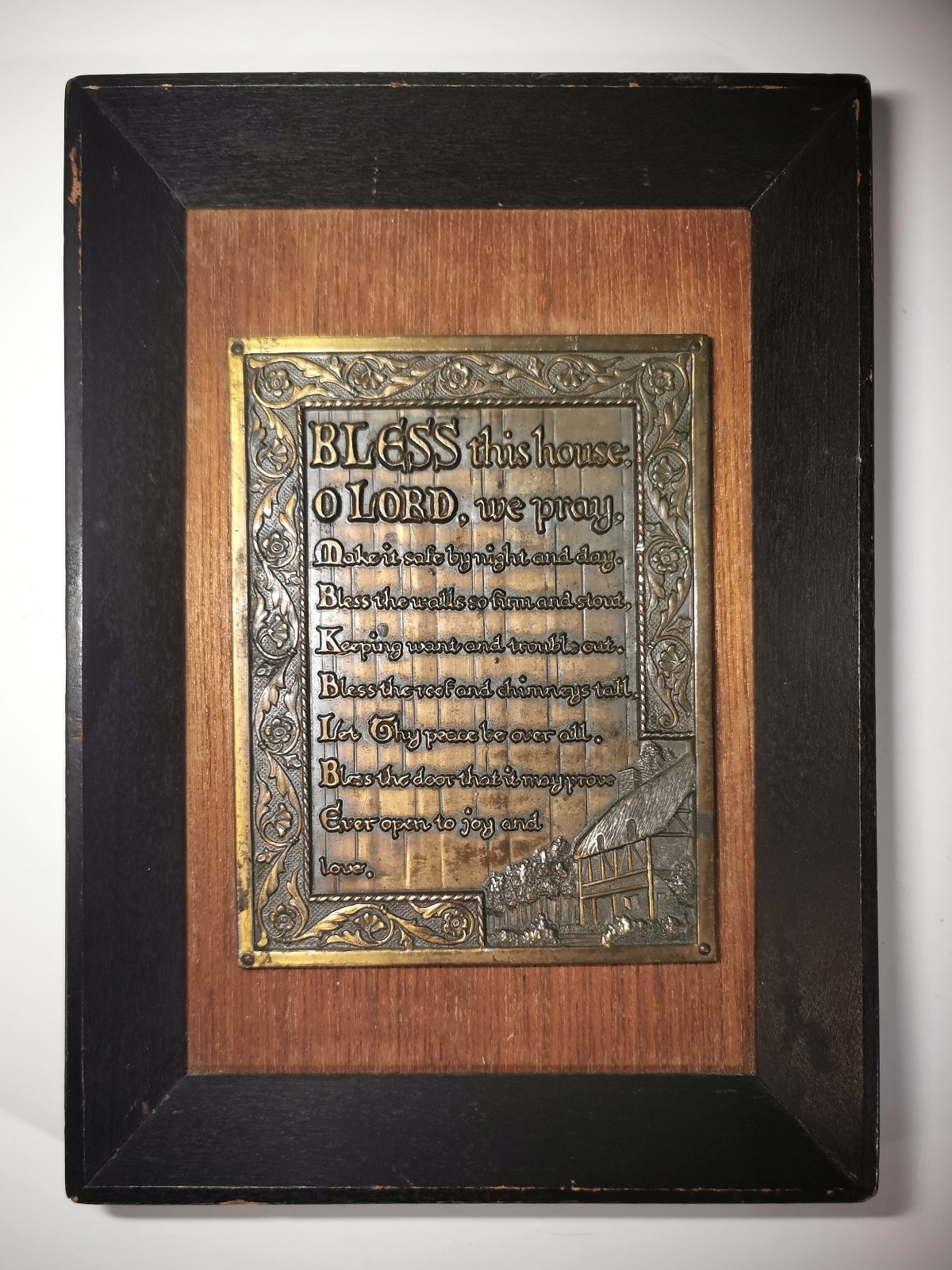 Bless This House Vintage Embossed Prayer Poem Wood Framed 5x7 MCM 