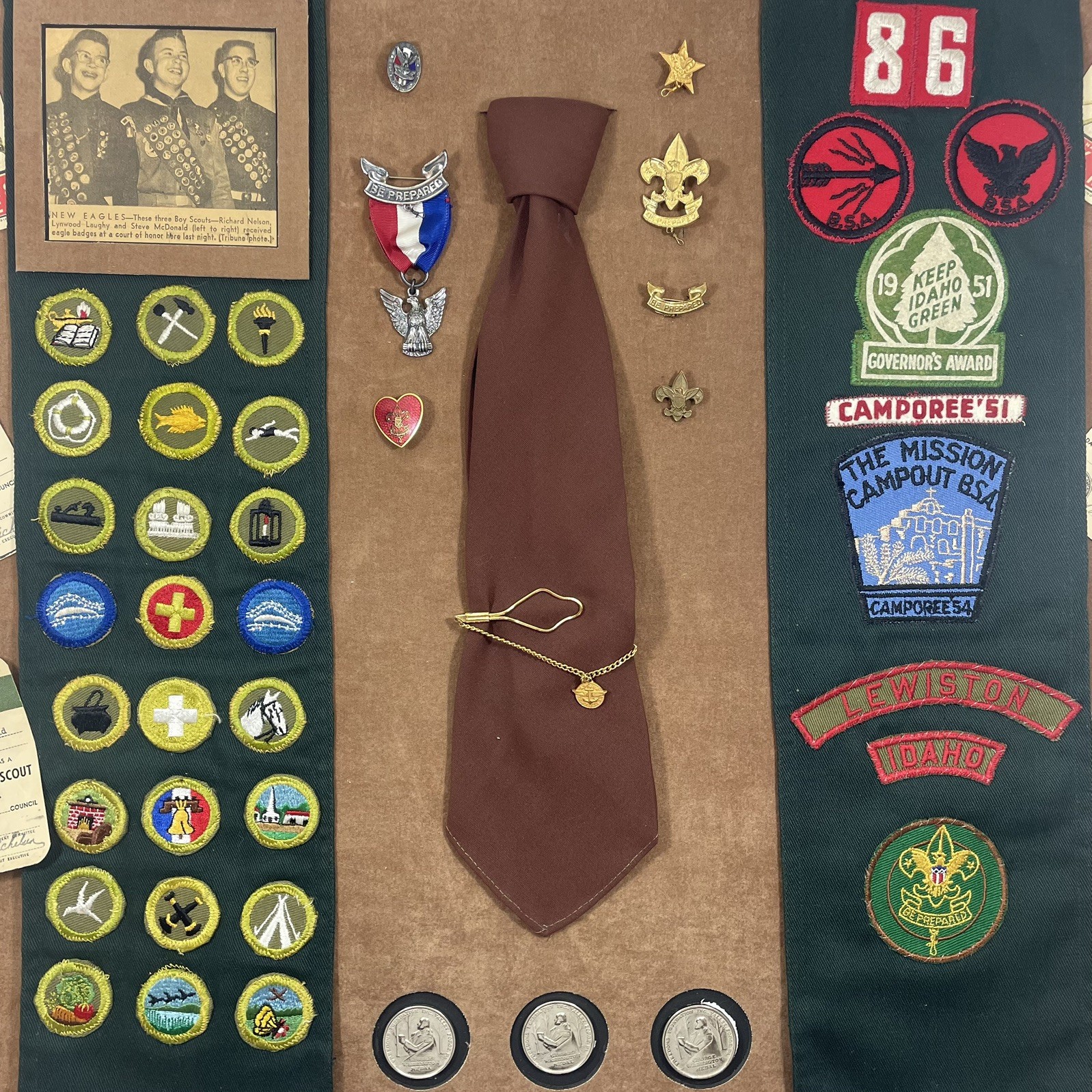 Large mixed lot of 1950’s BSA Eagle Scouts badges pins medals coins patches etc 