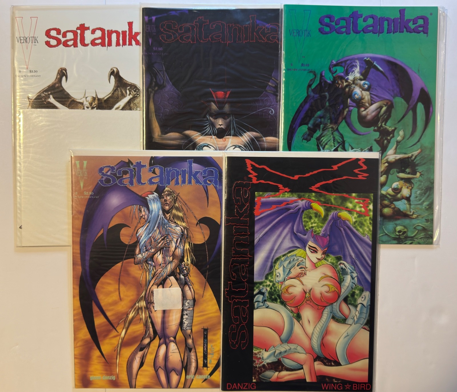 Satanika #0-3 + Satanika X #1 Lot 1995-96 Verotik Danzig Bisley Wing Bird