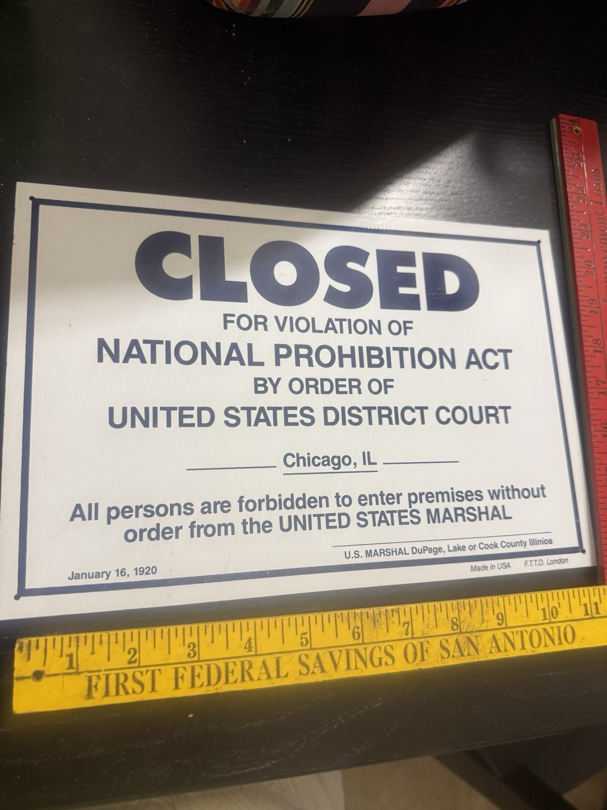 Prohibition Closed Old Vintage Metal Sign Dated 1920 But Probably Repro Tin