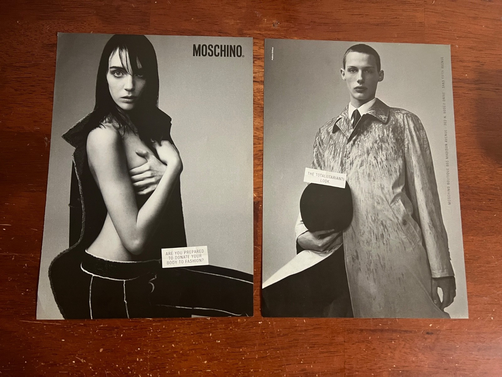 1999 VINTAGE MOSCHINO JEANS 2PG FASHION PROMO PRINT Ad DONATE BODY TO FASHION