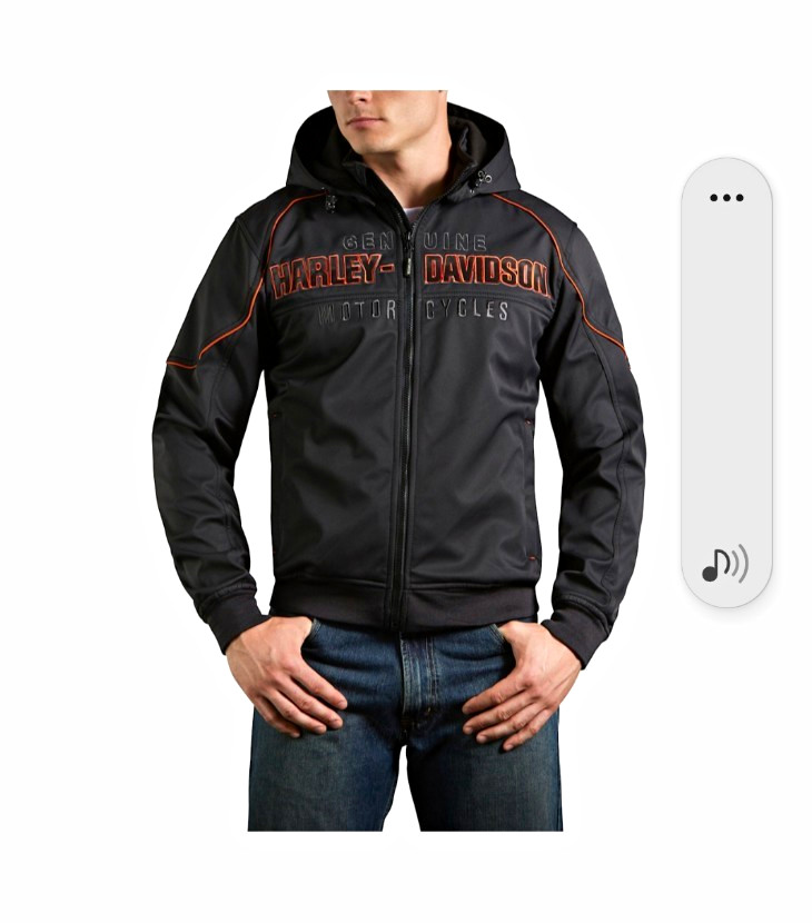 Harley-Davidson Men\'s Black Hooded Full Zip Jacket with Orange Logo Size 2xl