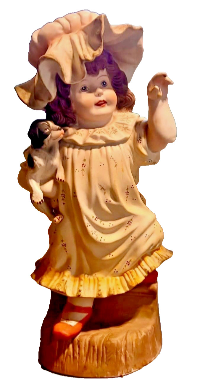 Vintage German Bisque Piano Baby Girl Terrier Dog Gebruder Heubach Hertwig 18\