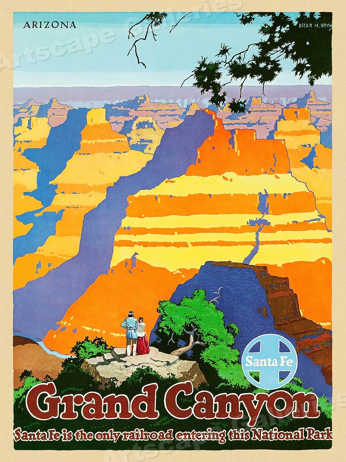 Grand Canyon Santa Fe 1949 Vintage Style Railroad Poster - 20x28