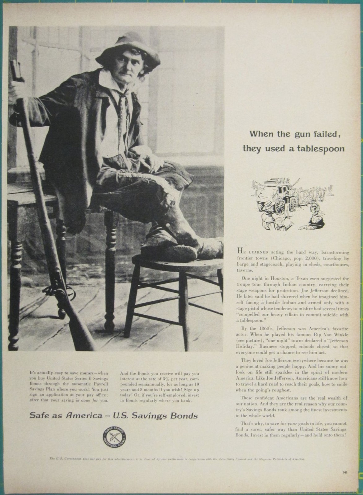 Print Ad Safe As America U.S. Savings Bonds Vintage 1960s Promotional Advertisem