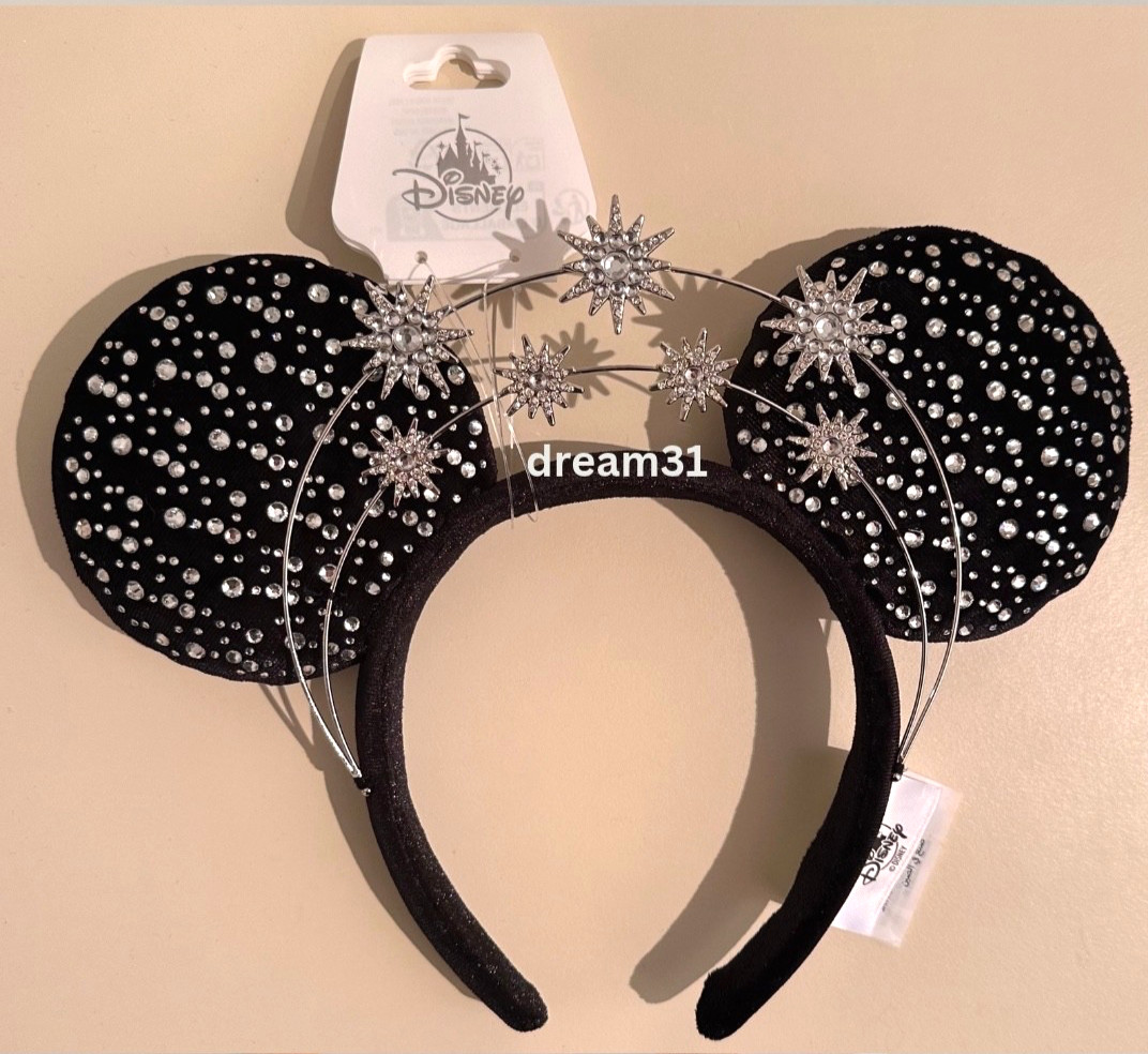 NWT Disney Parks Minnie Mouse Black Stars Sparkle Rhinestone Crown Ears Headband