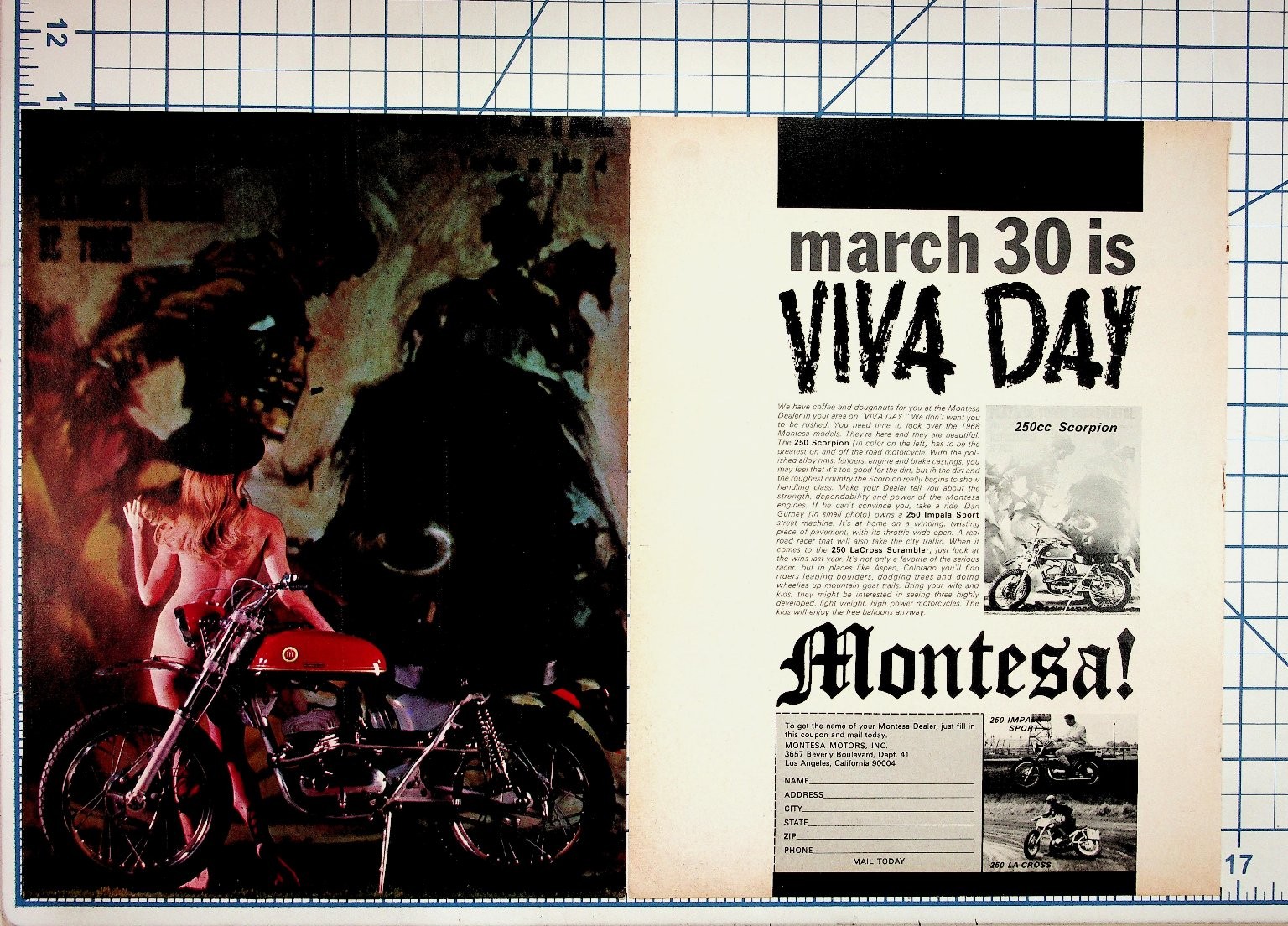 Montesa Motorcycles VIVA DAY Ad 250 Scorpion Impala LaCross Vintage Magazine