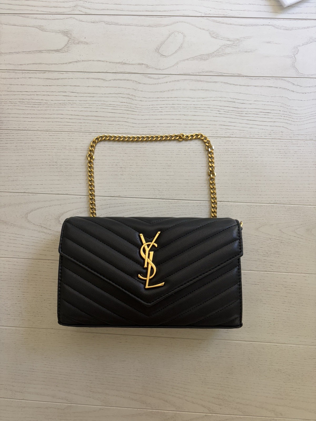 Saint Laurent Black Chevron Quilted Envelope Crossbody Chain Bag Gold Hardwar