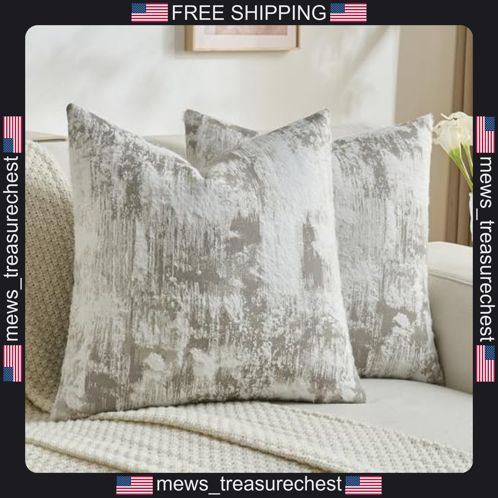 Faux Cashmere Pillow Covers 18x18 Inch Pack of 2 Grey White Decorative Cushions