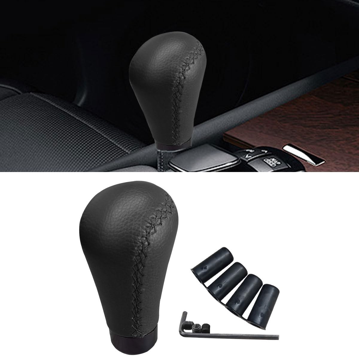 Manual Transmission Shift Knob, 5 Speed Shifter Knob, Black Leather Shift Handle