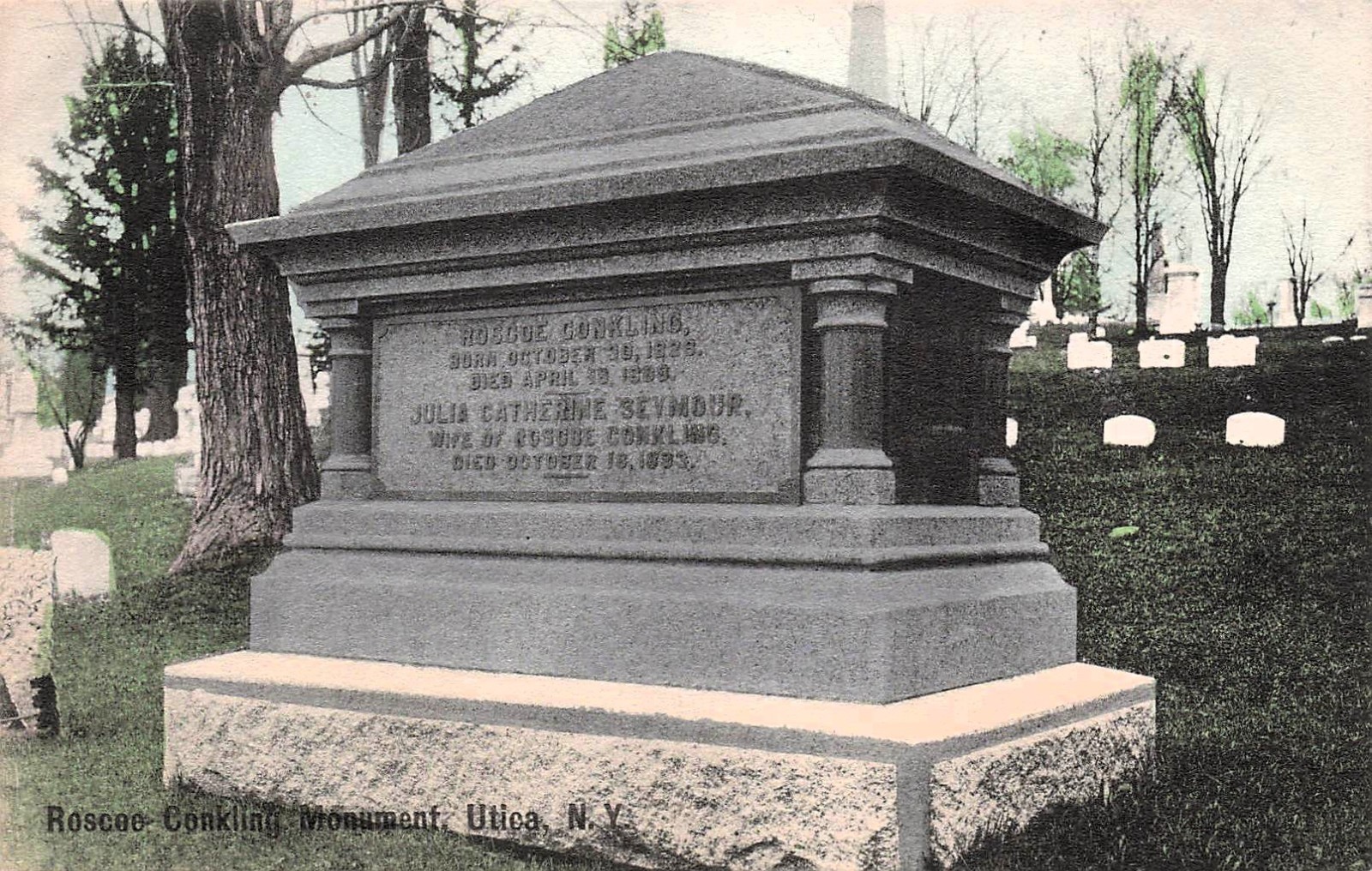Republican Party Rep Roscoe Conkling Utica New York Graveyard Vtg Postcard I19