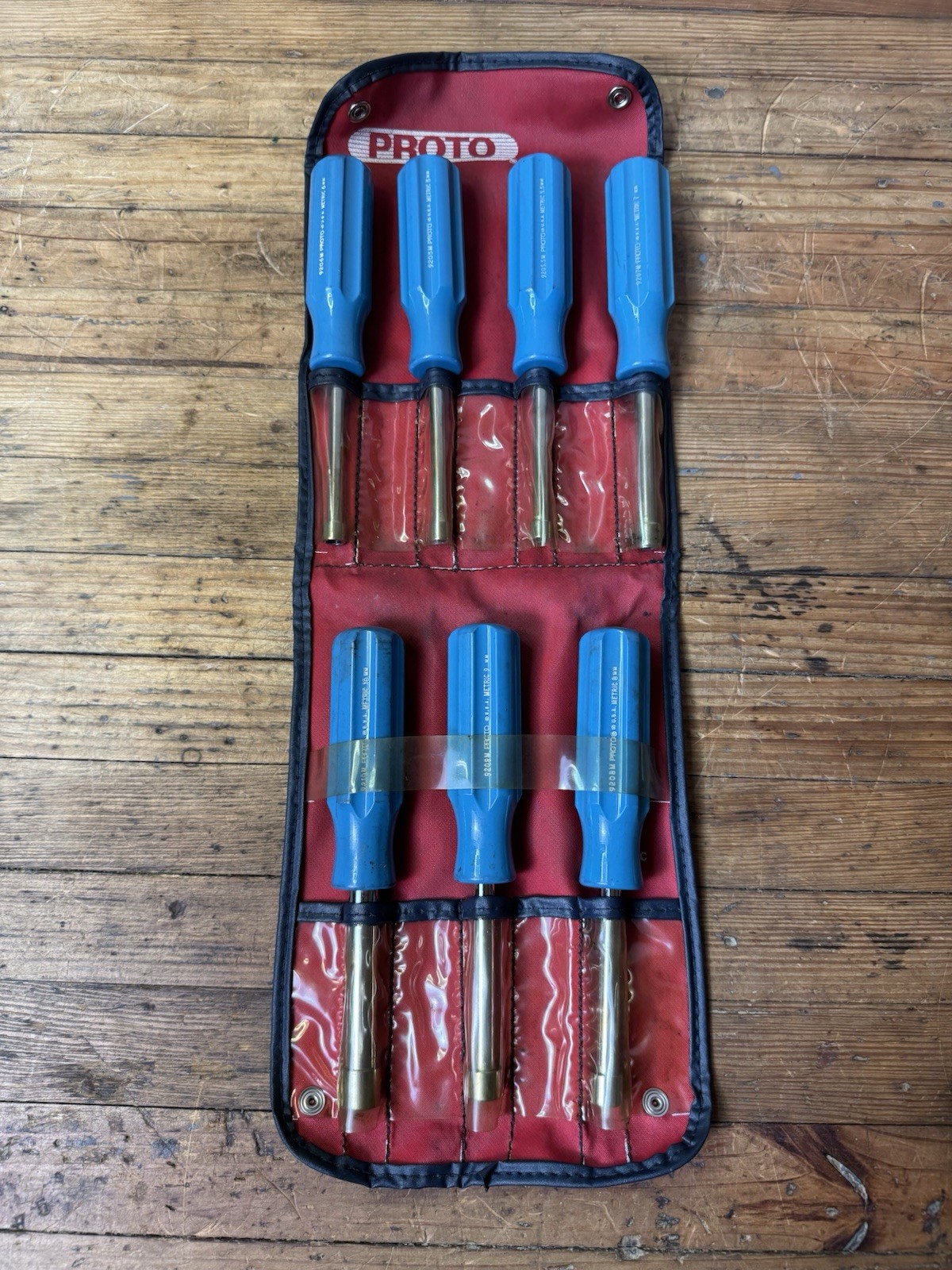 (v) PROTO TOOLS 7pc METRIC NUT DRIVER SET 5-10mm BLUE HANDLE - NICE - USA