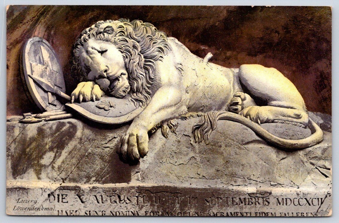 Antique Switzerland Postcard LUCERNE Lion Monument 1911