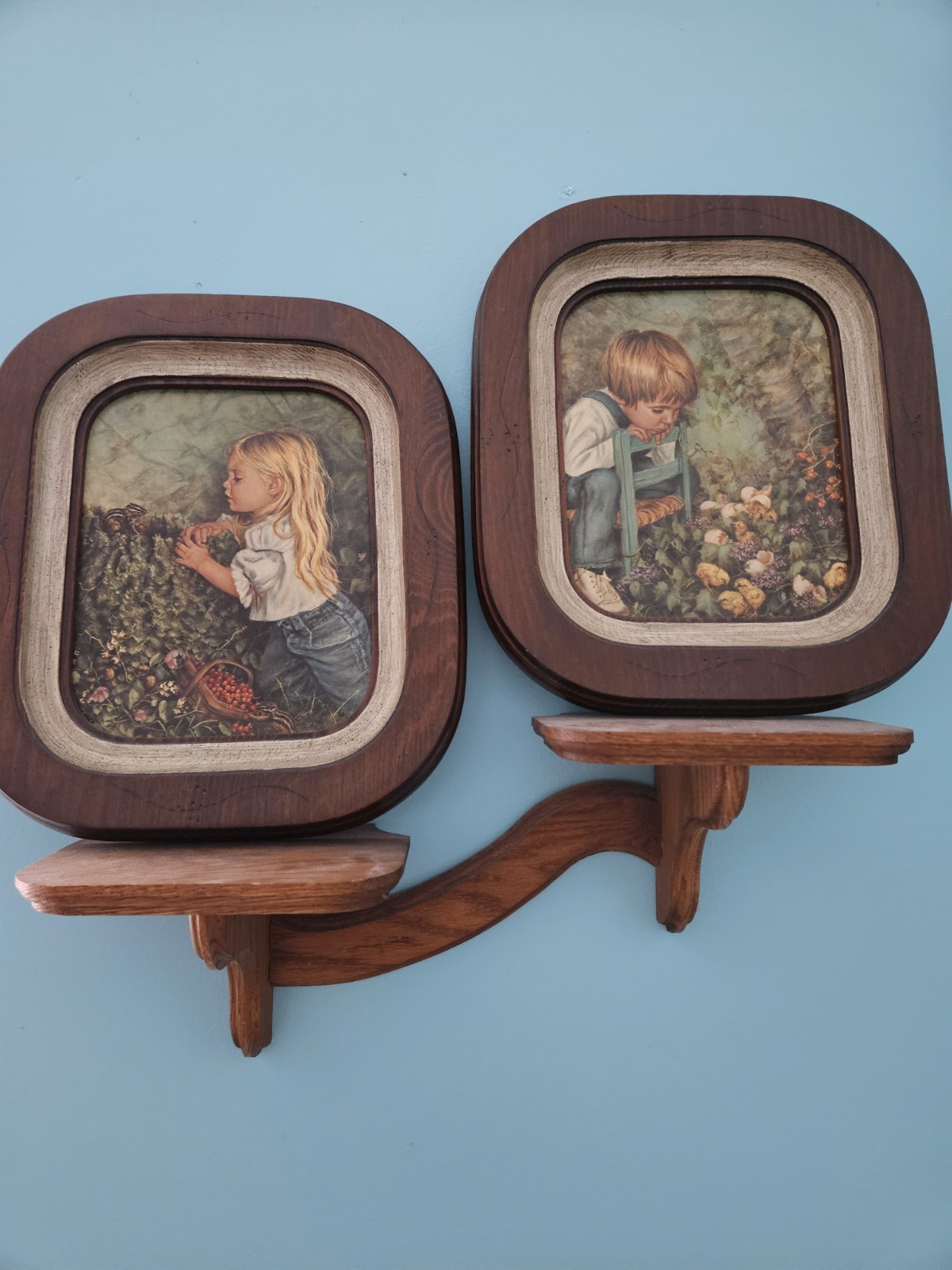 Vintage Art Little Children Picking Berries In Nature \