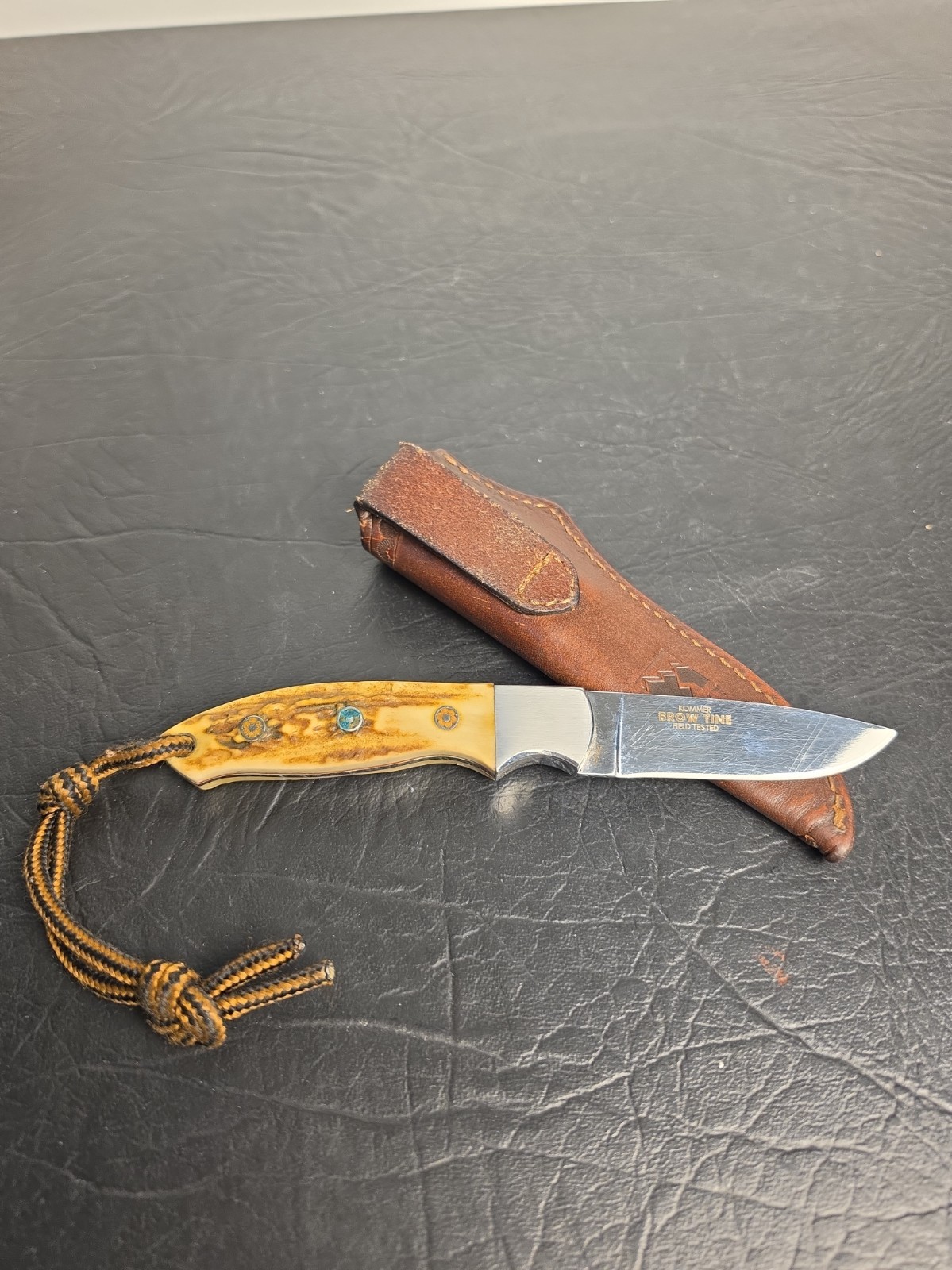 Discontinued CRKT Kommer Brow Tine Model 2860 Stag Handle Knife w/ Sheath