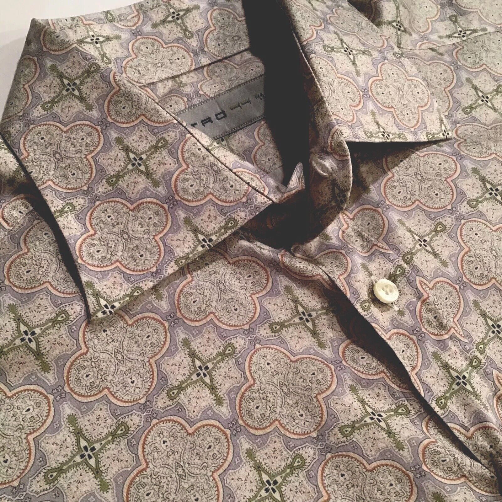 ETRO Men\'s Long Sleeve Button Up Geo Paisley Size 44 Cotton Dress Shirt
