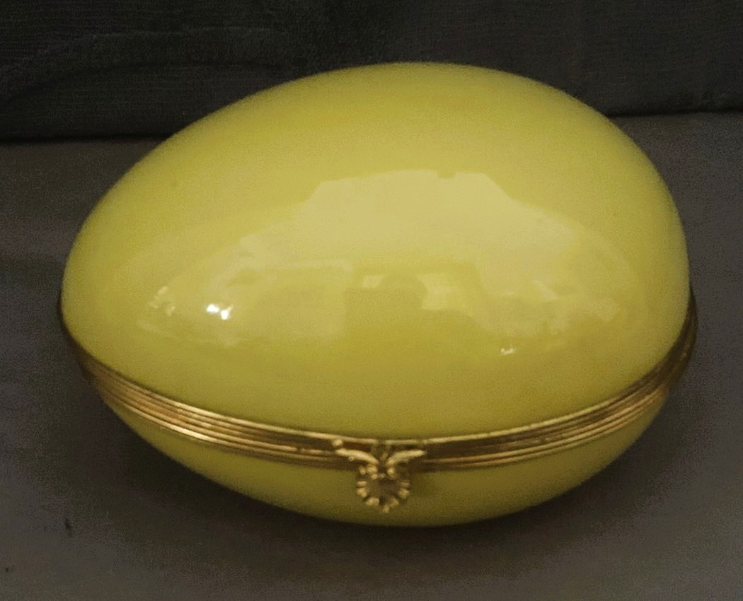 Nice Vintage  CHAMART FRANCE  Yellow  Egg Shaped  Trinket Box