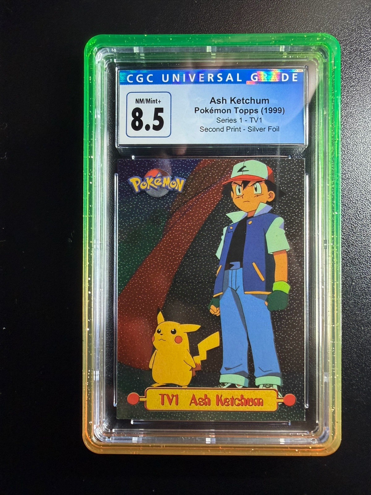 Topps 1999 Pokémon Series 1 ROOKIE Silver Foil Ash Ketchum TV1 CGC 8.5 NM  Mint