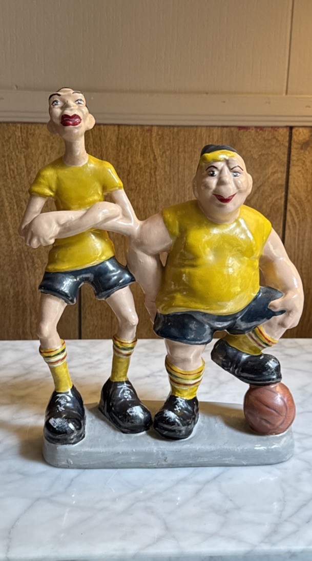 Vintage Mid Century Retro Ceramic Soccer Statue MCM Humorous Figurines