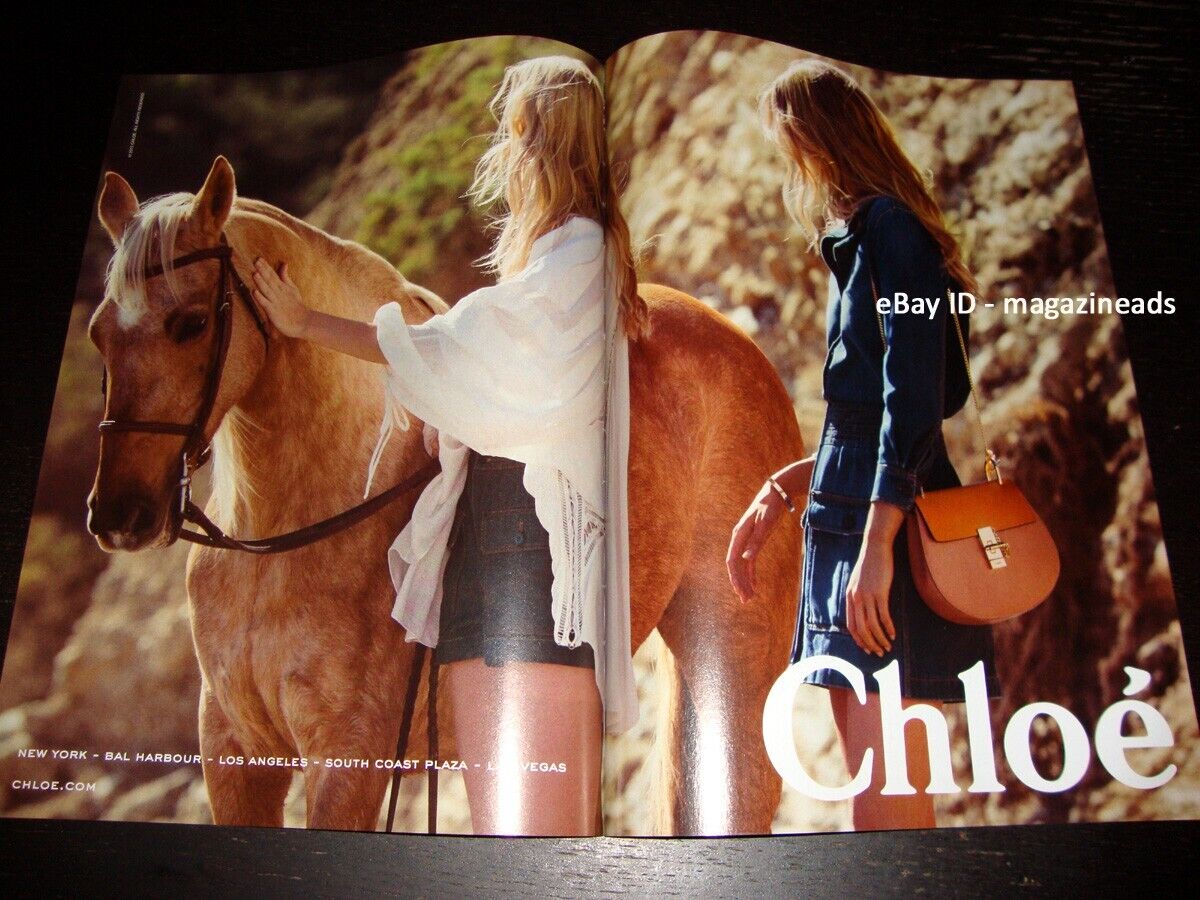 CHLOE 2-Page PRINT AD Spring 2015 CAROLINE TRENTINI Eniko Mihalik HORSE on BEACH