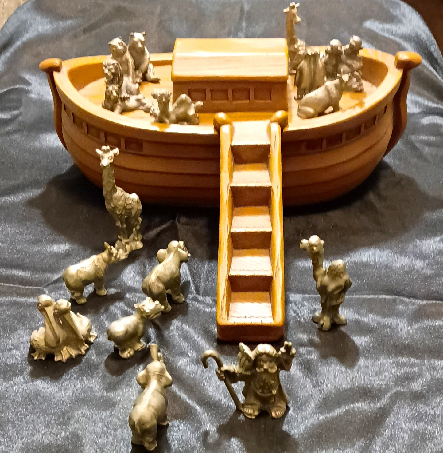 Vintage 1982 Hudson Fine Pewter Noah\'s Ark Playset with Vessel & Figurine