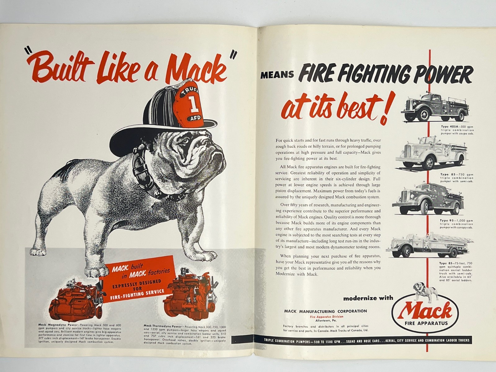 1952 BUILT LIKE A MACK Means Fire Fighting Power At Its Best TRUCK ADVERTISEMENT