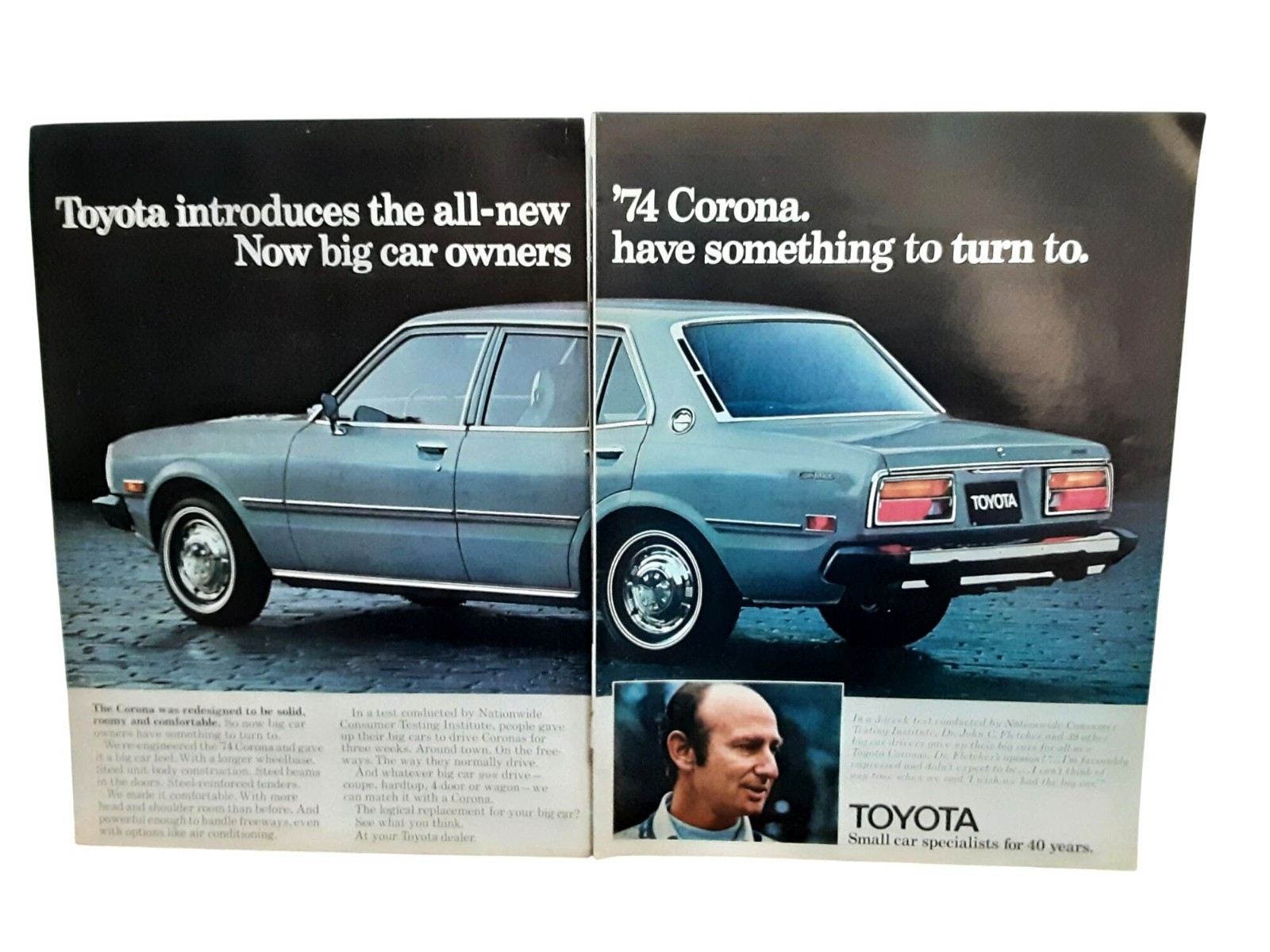 Vintage 1974 Toyota Corona Automotive 2 Page Print Ad