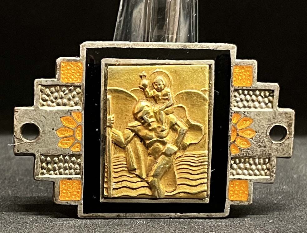 Europe 1920´ old car badge Art Deco St. Christopher protector drivers, enameled